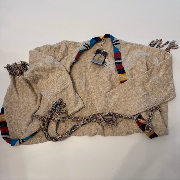 NWT Faherty Crow Stripe Braided Belt Duster Long Cardigan Coatigan Fringe M/L - Picture 5 of 6